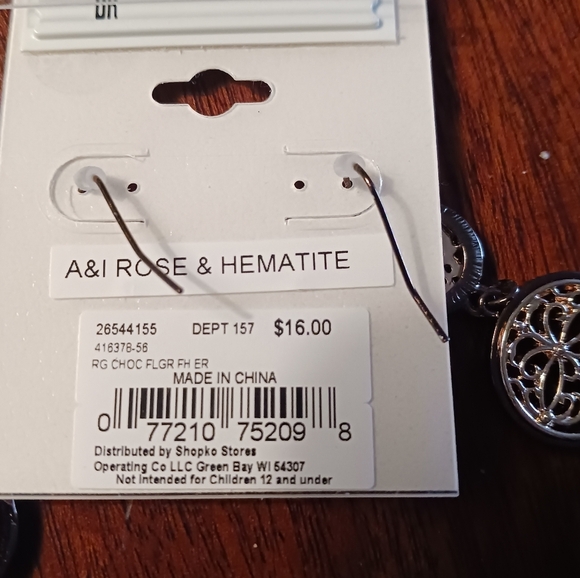 A&I Elegant Rose Gold and Hematite Dangle Earrings - Picture 3 of 3